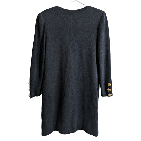 St. John Collection Heart Clasp/Ornaments Black Knit Long Cardigan Size 10 - Picture 2 of 6